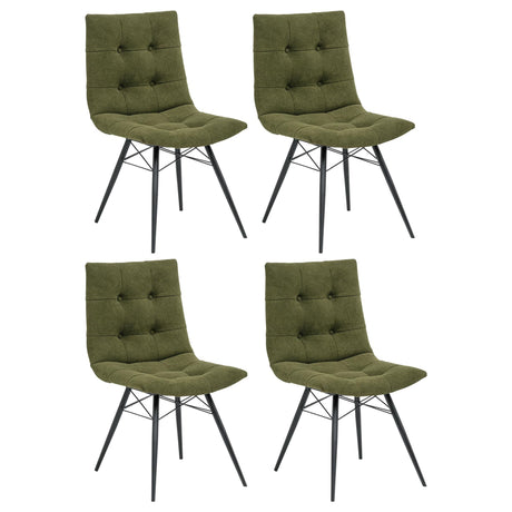 Aiken dining side chair, front view, forest green fabric upholstery