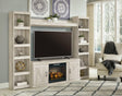 Bellaby Whitewash 4-Piece Entertainment Center with Electric Fireplace front view