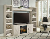 Bellaby Whitewash 4-Piece Entertainment Center with Electric Fireplace front view