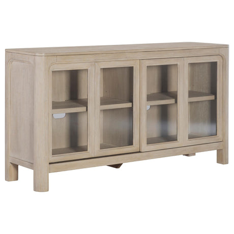 Solano Sliding Door Dining Sideboard in weathered mango finish, front angle