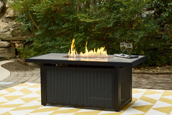 Beachcroft black and light gray outdoor fire pit table front view