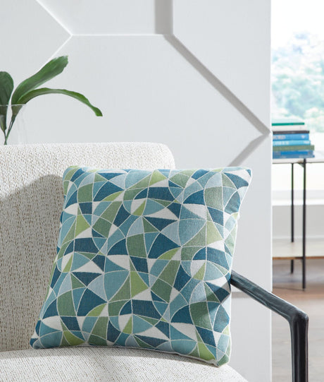 Seanow Next-Gen Nuvella green turquoise white geometric pillow set of 4 front view