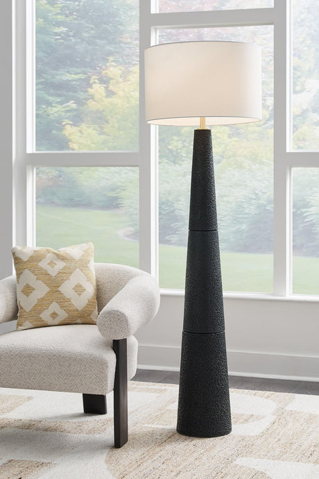 Hallburg Black Floor Lamp front view with textured resin base