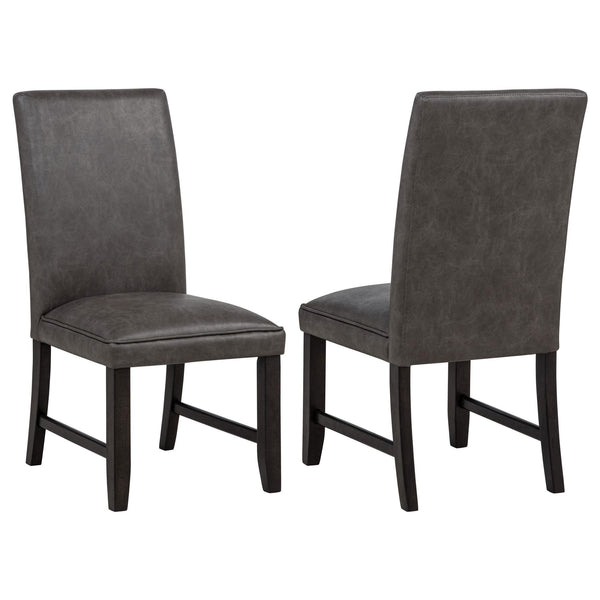 Averill dark grey faux leather upholstered dining side chair front view