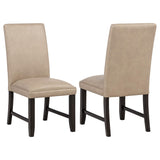 Averill tan faux leather upholstered dining side chair front angle view