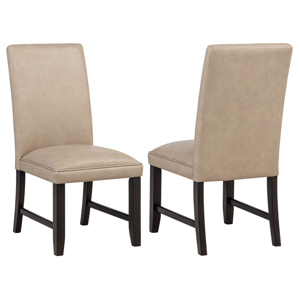 Averill tan faux leather upholstered dining side chair front angle view