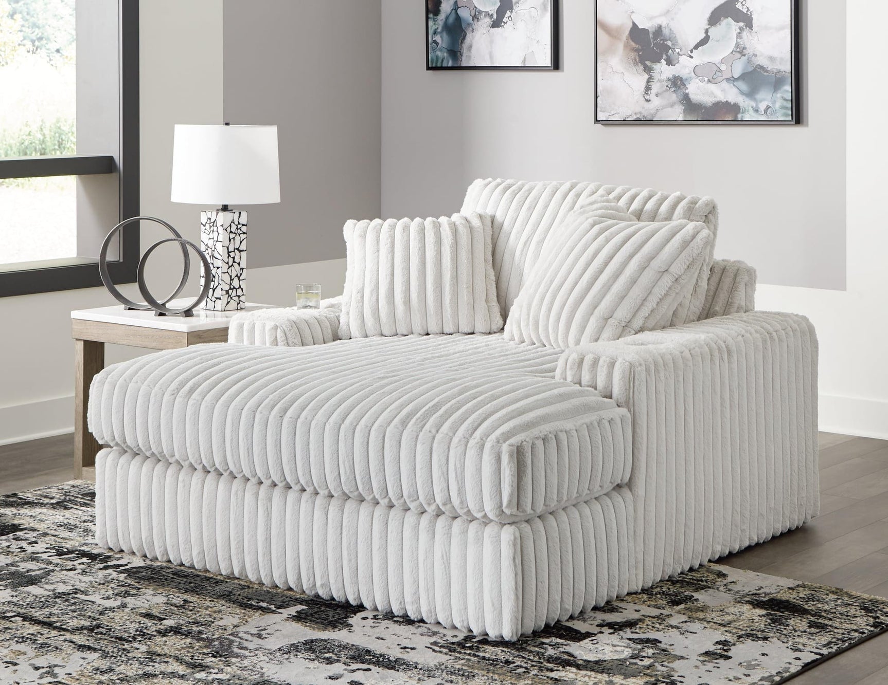 Stupendous Alloy Velvet Oversized Chaise lounge front angle view