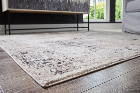 Elaning Abstract black gray cream large area rug - front view