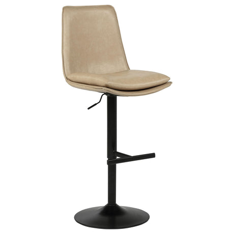 Eldridge faux leather upholstered adjustable bar stool in tan angle view