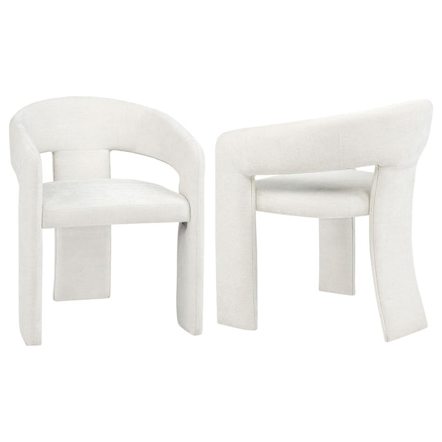 Carlow white upholstered dining arm chair set of 2 front view