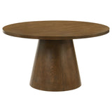 Franklin 54-inch round dark brown wood pedestal dining table front view