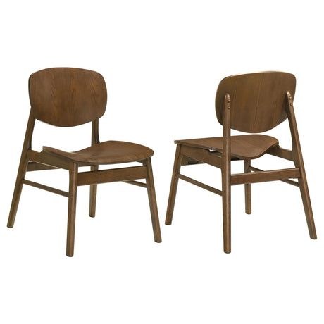 Benford dining side chair with curved wood back and scooping seat