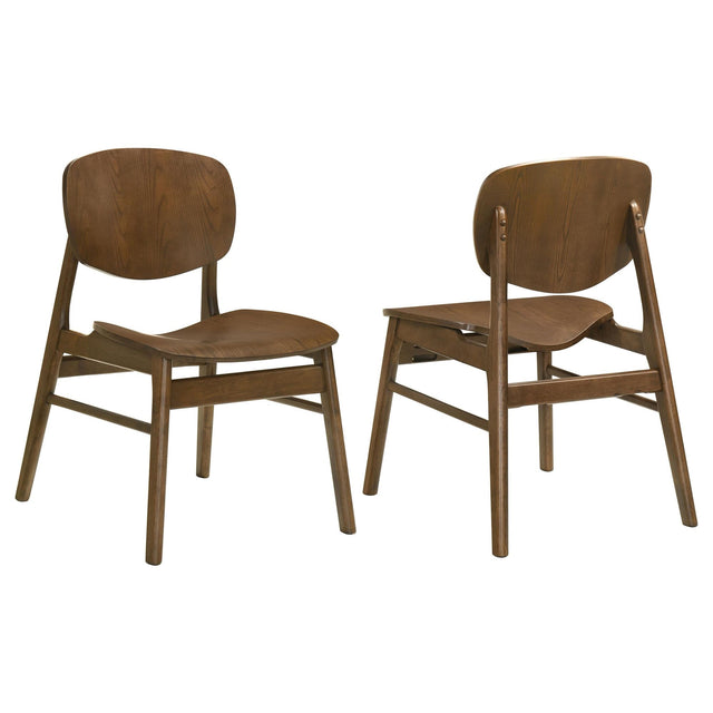 Benford dining side chair with curved wood back and scooping seat