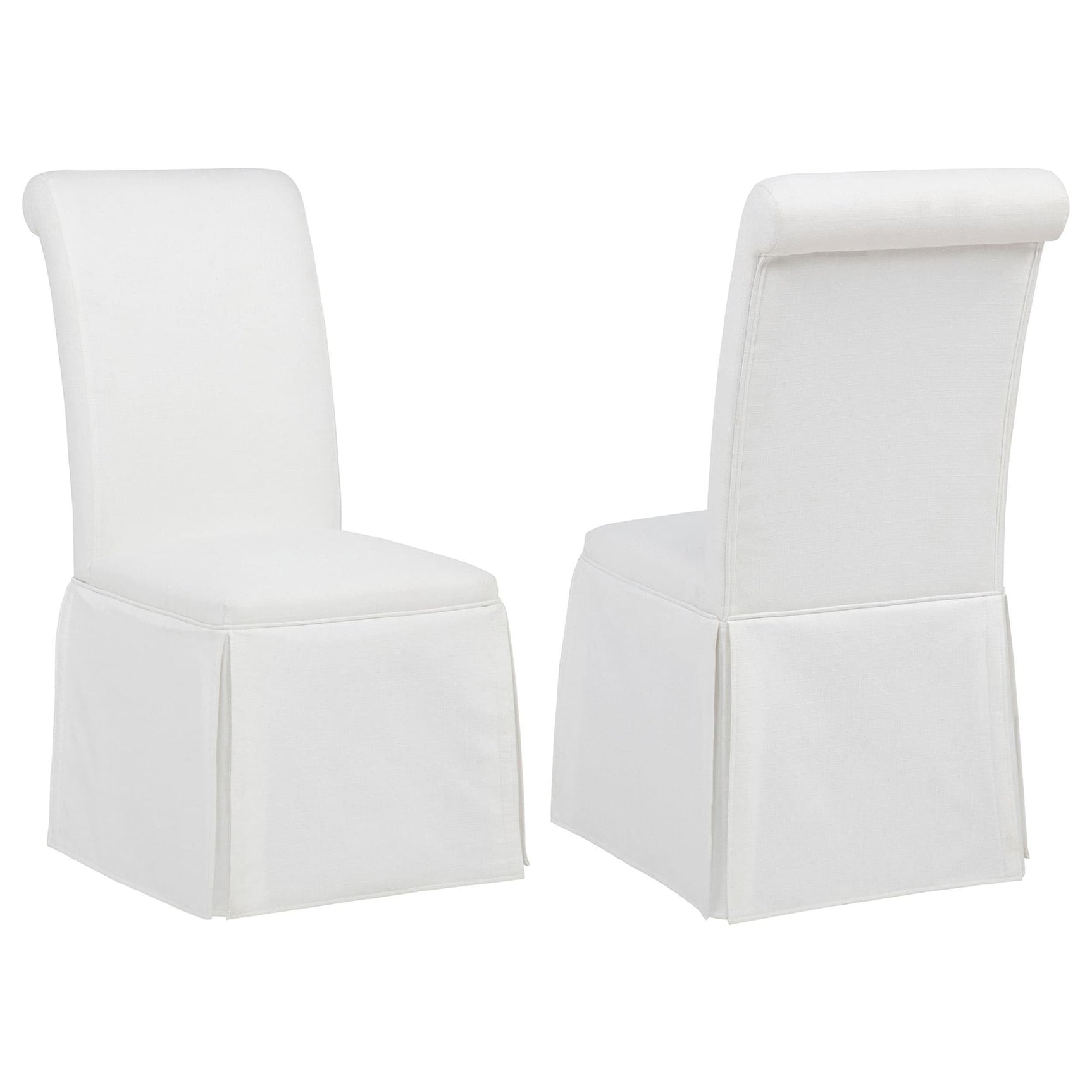 Shawna white upholstered skirted side chair front angle