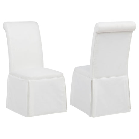 Shawna white upholstered skirted side chair front angle