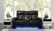 Front view of Boyington Black Leather Power Reclining Loveseat with Console