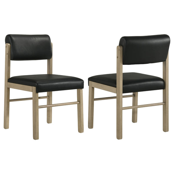 Kehoe Upholstered Dining Side Chair front view black leatherette and natural oak