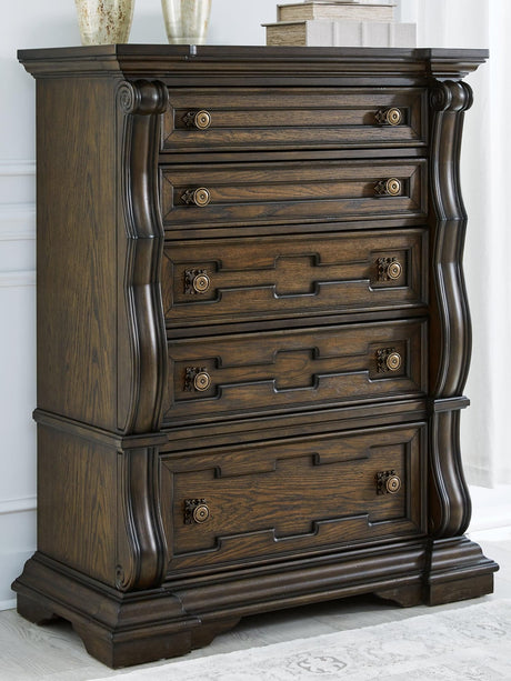 Maylee Dark Brown Chest of Drawers front angle view