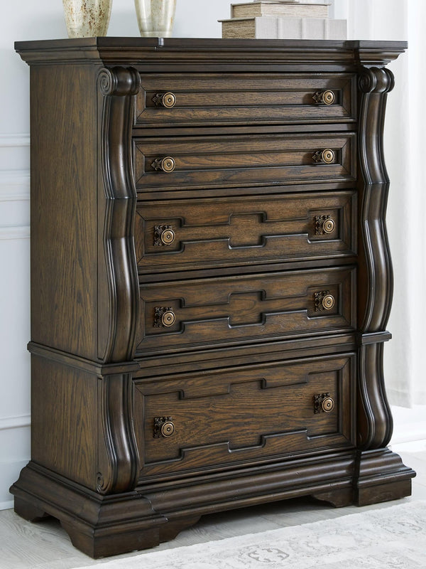 Maylee Dark Brown Chest of Drawers front angle view