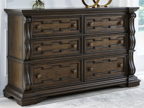 Maylee Dark Brown Dresser front angled view