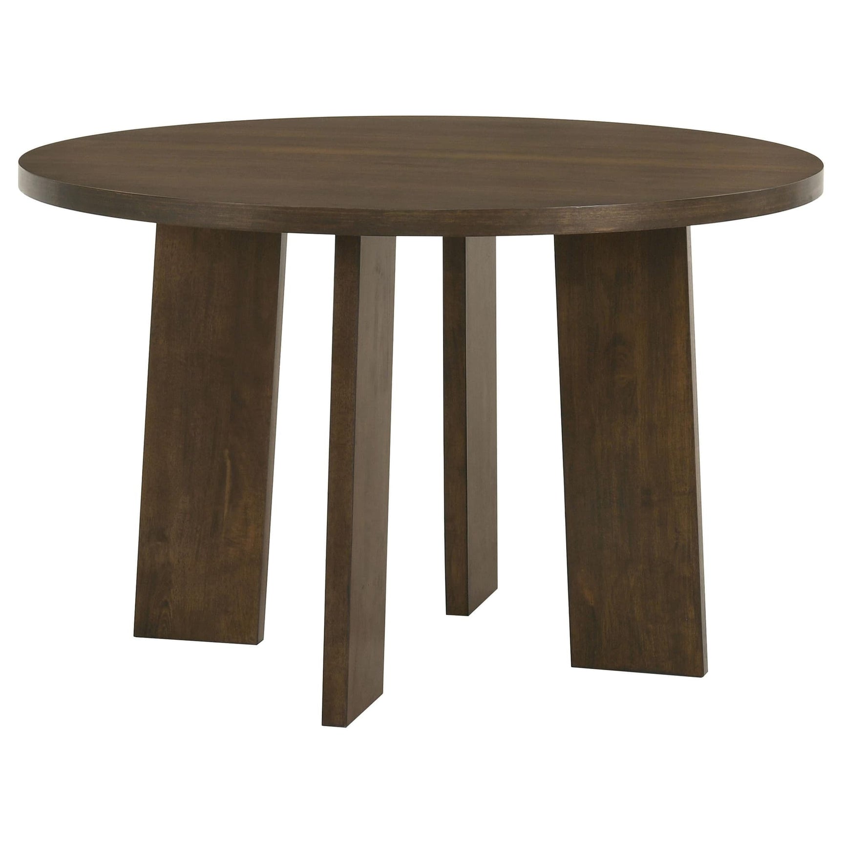 Strouse 47-inch round walnut wood dining table with pedestal base