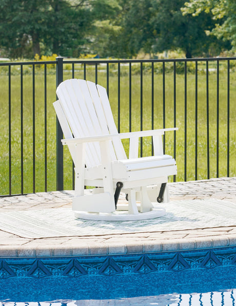 Front view of Hyland Wave white outdoor swivel glider chair