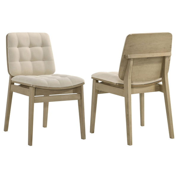 Redbridge Velvet Upholstered Side Chair in Cream and Natural Oak front angle