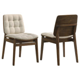 Redbridge velvet upholstered cream dining side chair with walnut frame front angle