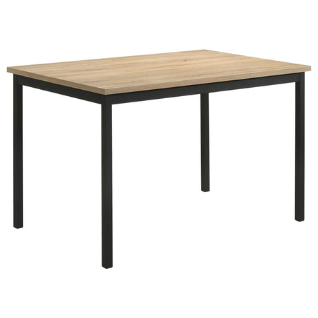 Garza dining table in greige oak, angled front view