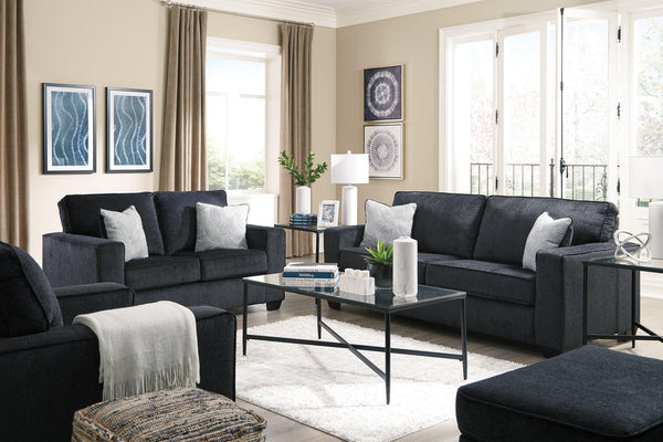 Altari Slate Sofa Loveseat Chair and Ottoman front view