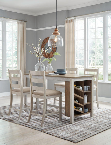 Skempton White and Light Brown Counter Height Dining Table with 4 Barstools - Front View
