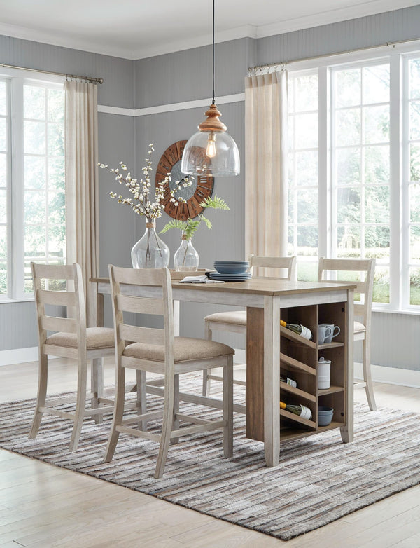 Skempton White and Light Brown Counter Height Dining Table with 4 Barstools - Front View