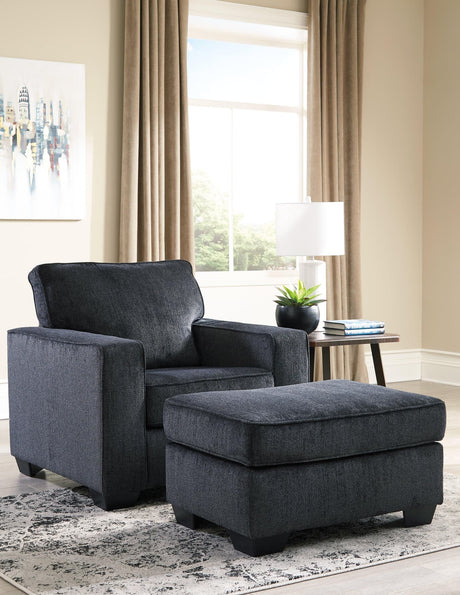 Altari Slate Gray Chair and Ottoman set front angle