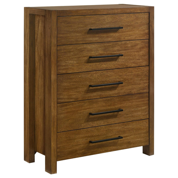 Adderley 5-drawer chest of drawers warm brown front view