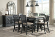 Tyler Black and Gray Creek Counter Height Dining Table with 6 Upholstered Barstools - front view