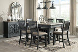 Tyler Black and Gray Creek Counter Height Dining Table with 6 Upholstered Barstools - front view