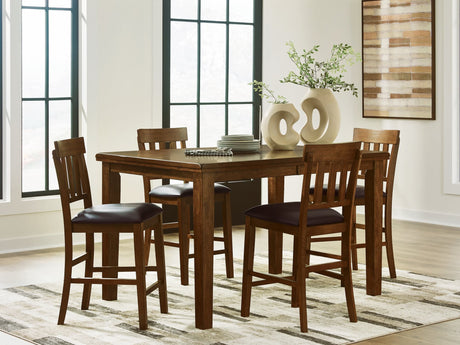 Ralene medium brown counter height dining table and 4 barstools - front view