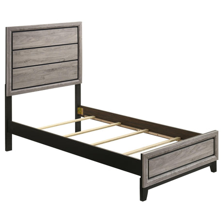 Watson Wood Twin Panel Bed in light taupe, angled front view