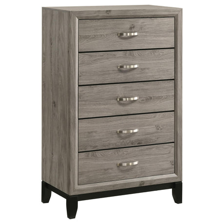 Watson 5-drawer bedroom chest of drawers in light taupe, front view
