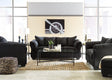 Darcy Black sofa main view with polyester upholstery and faux wood feet