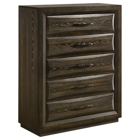 Atlas 5-drawer chest of drawers in dark oak, angled front view