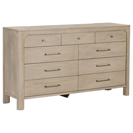 Solano 9-drawer weathered mango bedroom dresser front view