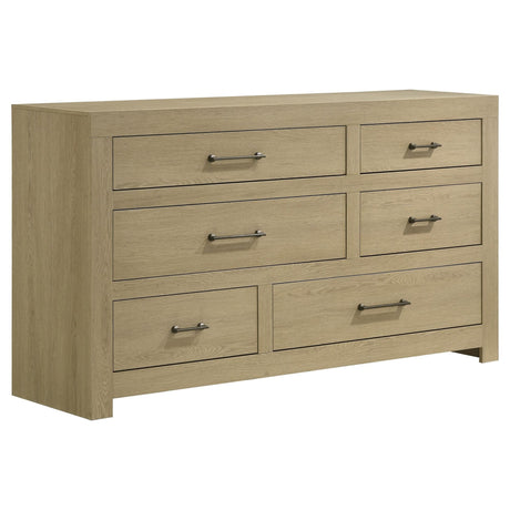 Hendricks dresser six drawers angled front view