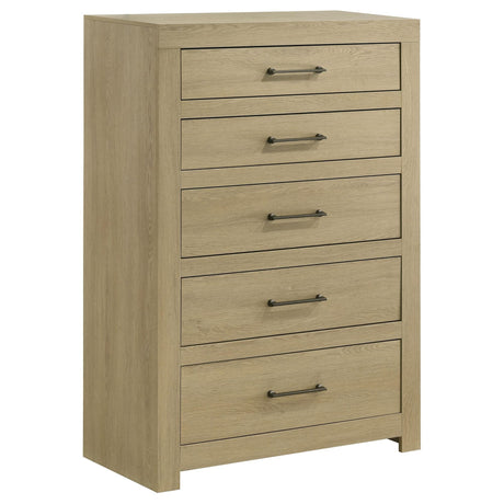 Hendricks 5-drawer bedroom chest of drawers light oak, front angle