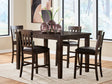 Haddigan dark brown counter height dining table with four barstools - front view