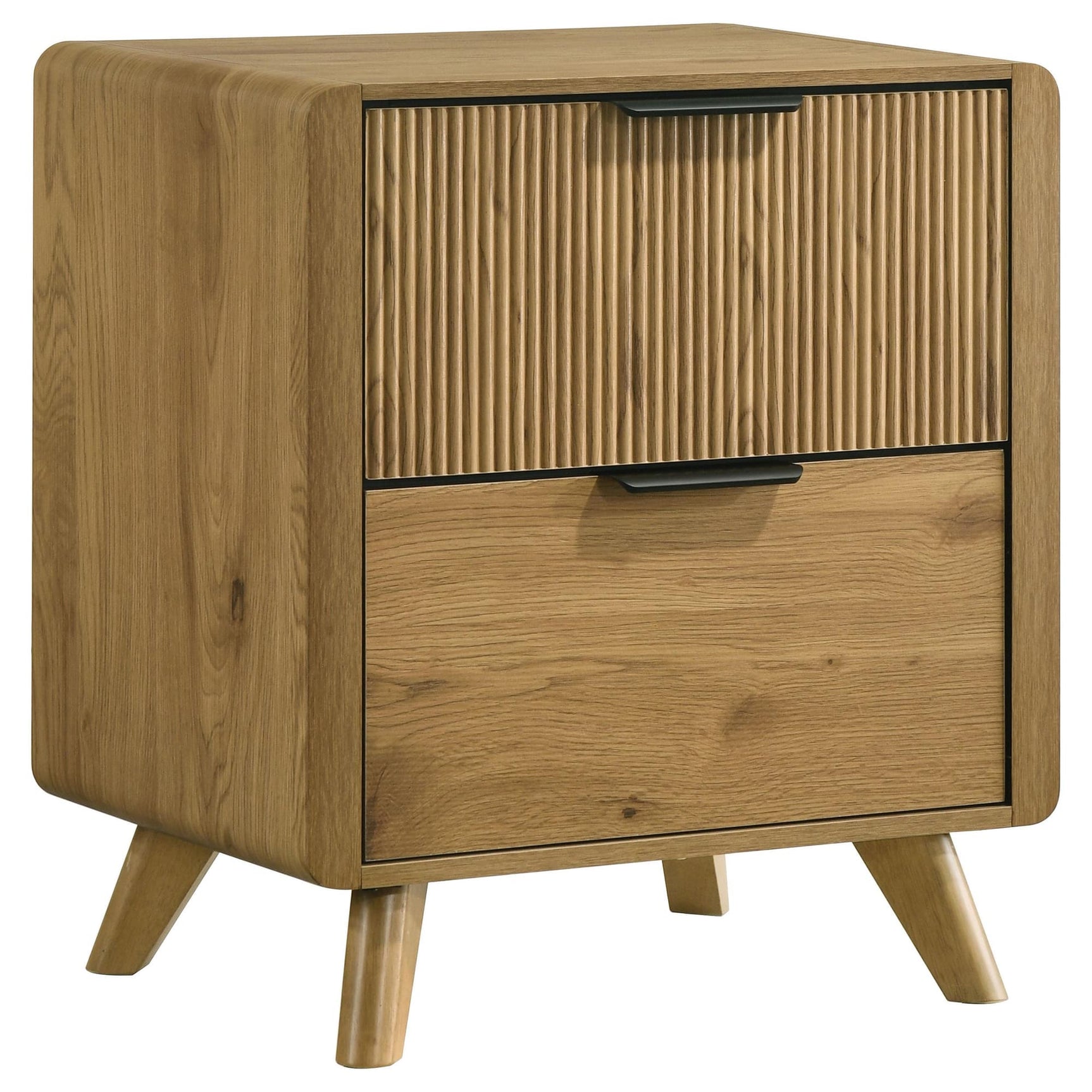 Bennett 2-drawer light oak bedroom nightstand front view
