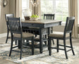 Tyler black and gray counter height dining table front view with barstools