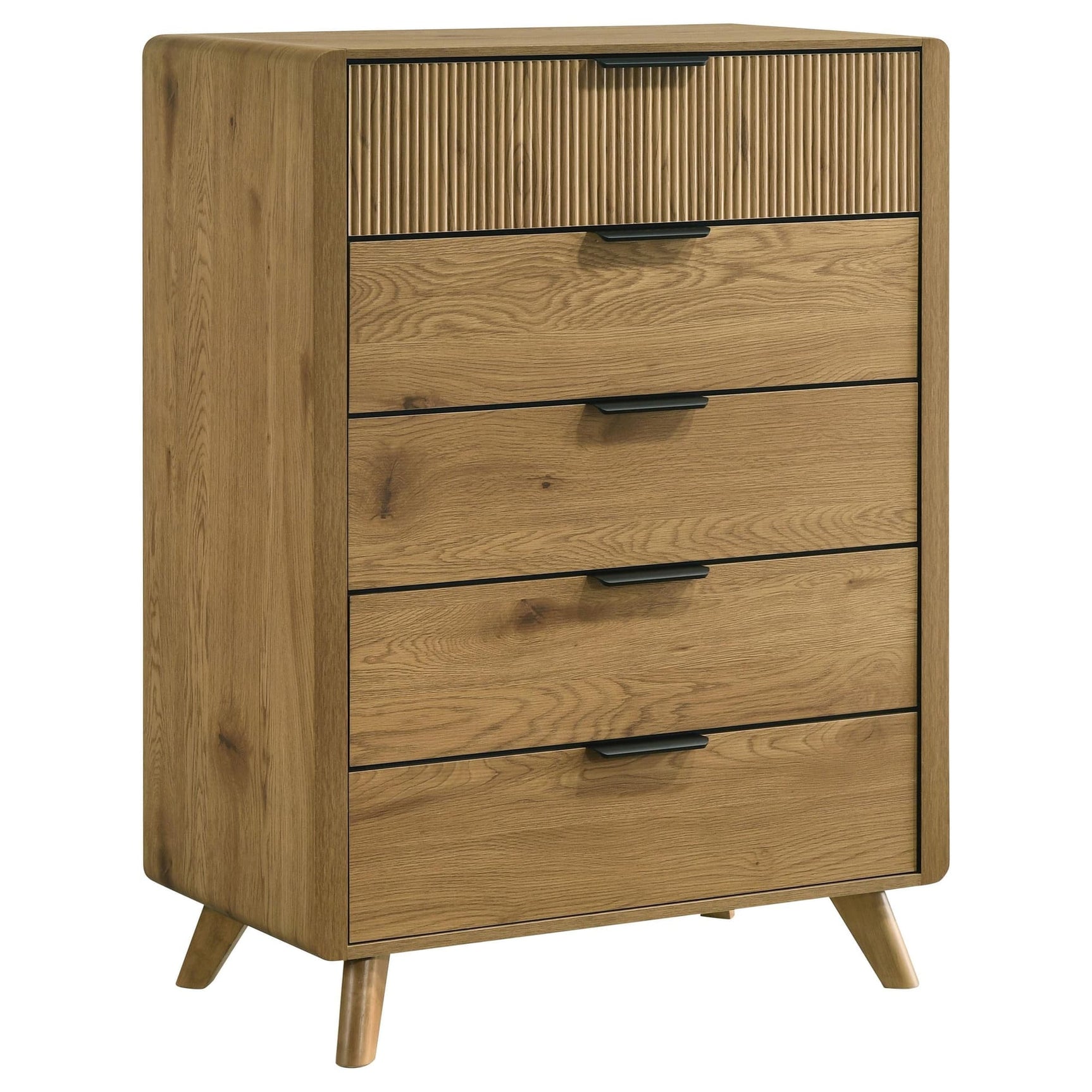 Bennett 5-drawer light oak bedroom chest front view