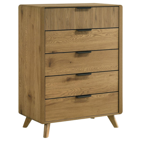 Bennett 5-drawer light oak bedroom chest front view