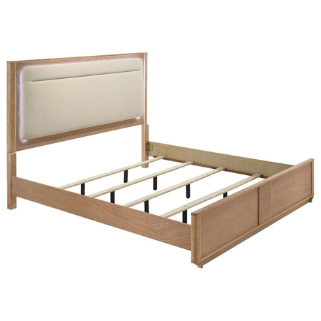 Leanne Eastern King LED Panel Bed off white and light oak front view